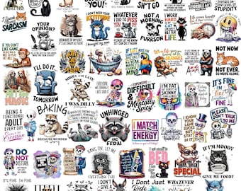 Paquete de más de 110 frases sarcásticas PNG, frases divertidas para camisetas PNG, sarcasmo PNG, frases divertidas de animales PNG, humor PNG, frases sarcásticas PNG, frases de moda