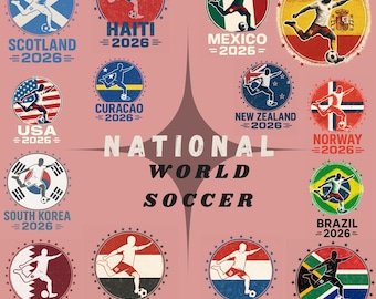 Paquete PNG de equipos de fútbol mundial 2026 / Banderas de 42 selecciones nacionales / Gráficos de la Copa Mundial de Fútbol / Descarga PNG transparente