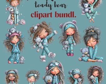 Paquete de 31 imágenes PNG de San Valentín con temática de San Valentín, corazones y personajes de amor, niña con osito de peluche y descarga digital.