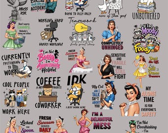 43 Funny Women Quotes PNG Bundle | Retro Humor, Cat & Silly Goose Sayings | Sublimation Designs | Commercial Use | Instant Download