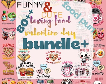 Más de 80 imágenes prediseñadas de comida para San Valentín con juegos de palabras / Juegos de palabras con comida lindos y divertidos / Paquete PNG premium