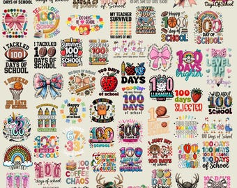 100 Days of School PNG Bundle | 300 DPI High Resolution Clipart | Funny School Graphics | Commercial Use Allowed