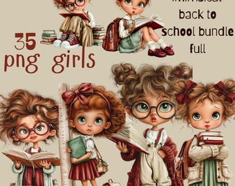 35 Whimsical Girl Clipart PNG Bundle | Back to School | Instant Digital Download | Transparent PNG | 300 DPI | Commercial Use