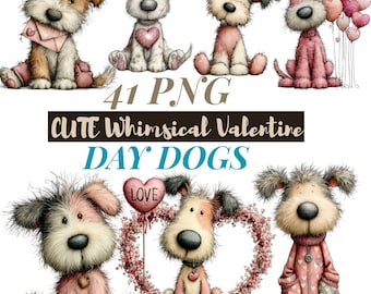 Clipart de perro de San Valentín: 41 imágenes PNG originales, uso comercial (300 DPI)