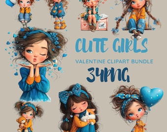 34 adorables y divertidas pegatinas PNG de San Valentín para chicas lindas/descarga instantánea/