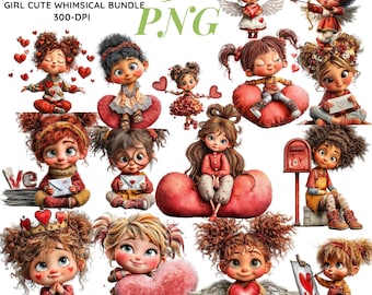 Paquete de imágenes prediseñadas de San Valentín de una chica caprichosa / 31 ilustraciones PNG (uso comercial)