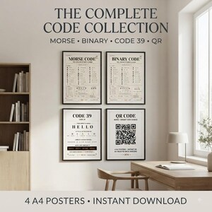 Code Systems Poster Set, Morse Binary Code 39 QR Code, STEM Wall Art, Coding Classroom Decor, Homeschool Science Poster, Instant Download image 2