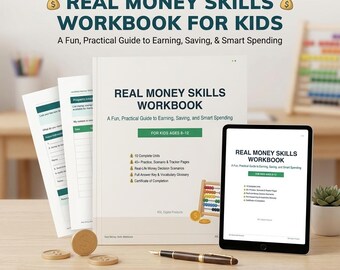 Quaderno di esercizi pratici sulla gestione del denaro per bambini, quaderno di educazione finanziaria, programma di abilità per la vita quotidiana per l'istruzione domiciliare, risparmio e budget, età 8-12 anni