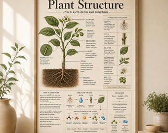 Poster sulla struttura delle piante / Tabella di riferimento sull'anatomia vegetale / Poster per la classe di biologia / Download immediato