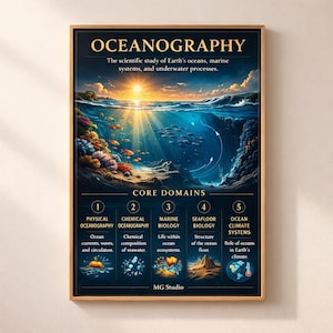 Oceanography Science Chart, Marine Biology Seafloor Diagram (Digital Download)