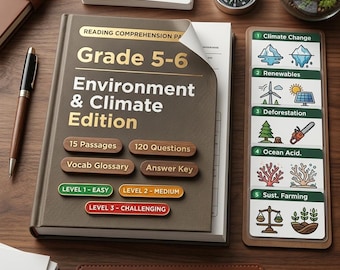 Schede di comprensione del testo per la classe quinta e sesta elementare - Ambiente e cambiamenti climatici / 15 brani - Vocabolario - Glossario - Soluzioni / PDF stampabile