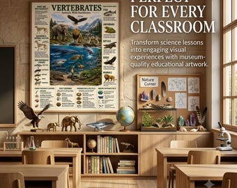 Vertebrates Poster | Animal Classification Chart | Biology Classroom Decor | Museum Science Wall Art | Homeschool Printable