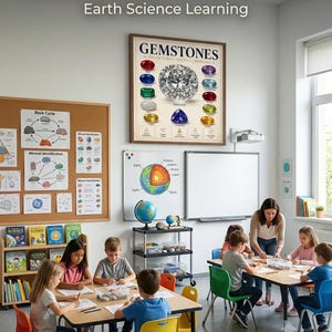 Gemstones Educational Poster | Gem Identification Chart Printable | Earth Science Wall Art | Homeschool Classroom Decor | A4 PDF Download