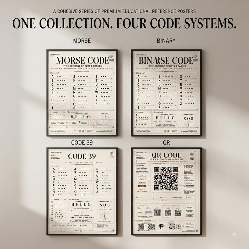 Code Systems Poster Set, Morse Binary Code 39 QR Code, STEM Wall Art, Coding Classroom Decor, Homeschool Science Poster, Instant Download image 3