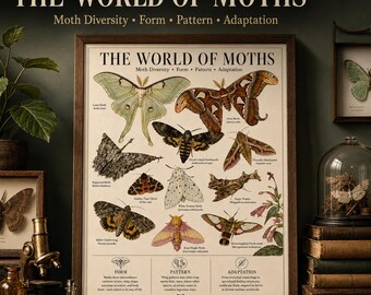 Moth Identification Poster | Natural History Entomology Art | A4 Printable Science Decor | Insect Study Wall Art | Instant Download