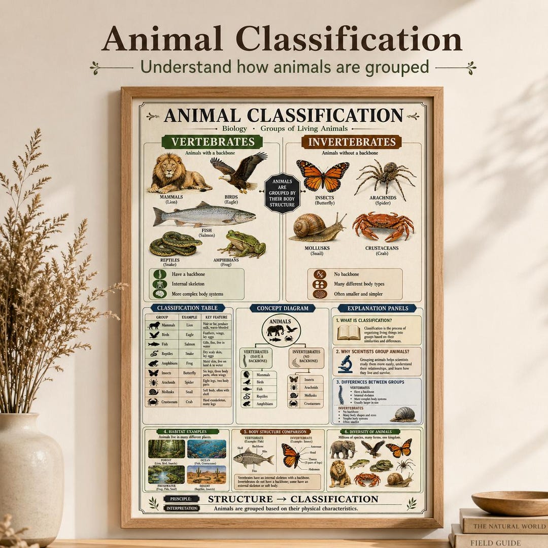 Animal Classification Poster | Vertebrates Invertebrates Chart (PDF ...