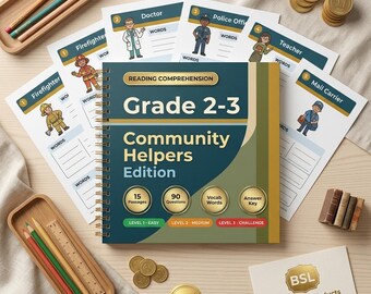Schede di comprensione del testo per la seconda e terza elementare: Membri della comunità / 15 brani, vocabolario, soluzioni / PDF stampabile, scuola dell'infanzia