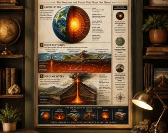 Inside the Earth Poster | Earth Science Decor | Geology & Plate Tectonics Wall Chart | Instant Download
