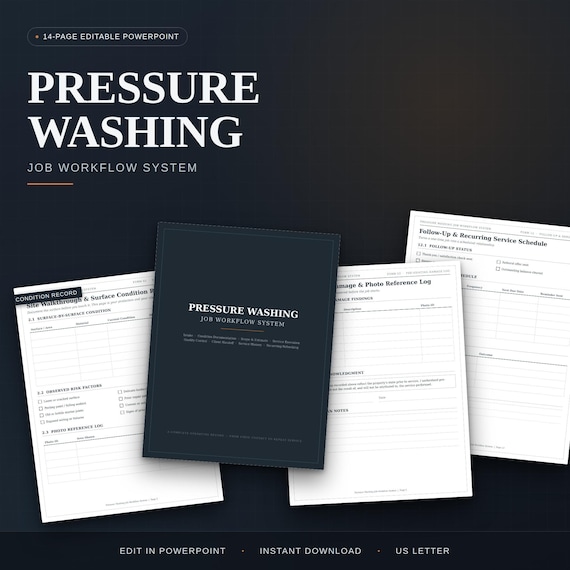 Pressure Washing Business Workflow System, 14-Page Editable Forms (PowerPoint)