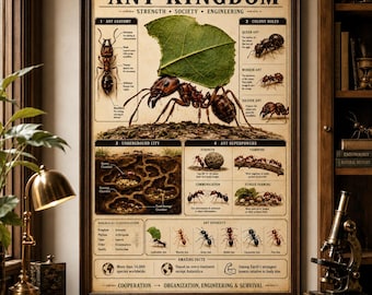 Poster sul regno delle formiche / Tabella scientifica di entomologia / Poster di studio della natura / Risorsa per l'istruzione domiciliare / Download immediato