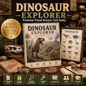 Unidad didáctica imprimible sobre ciencia de los dinosaurios / Paleontología, fósiles, actividades (descarga digital)