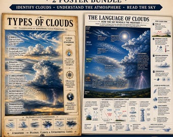 Types of Clouds Poster | Weather Science Decor | Homeschool Meteorology Wall Chart | Instant Download