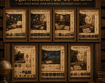 Pacchetto di poster "Rinascimento delle idee" / Arte murale sulla storia della scienza / Collezione sulla civiltà per l'homeschooling / Pacchetto di 7 poster / Download immediato