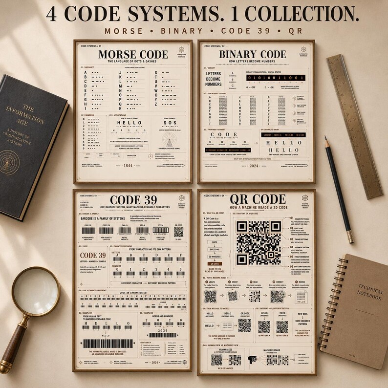 Code Systems Poster Set, Morse Binary Code 39 QR Code, STEM Wall Art, Coding Classroom Decor, Homeschool Science Poster, Instant Download image 8