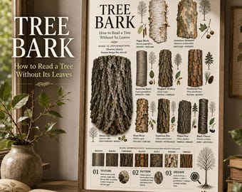 Tree Bark Identification Poster | Natural History Wall Art | Tree Study Guide | Botanical Educational Decor | A4 Printable Art