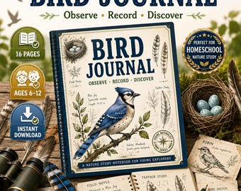 Diario degli uccelli per bambini / Diario di studio della natura / Attività scientifica per l'homeschooling / PDF stampabile per l'osservazione degli uccelli / Età 6-12