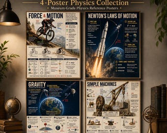 Force and Motion Posters | Newton's Laws, Gravity & Simple Machines | Physics Wall Art for Kids | A4 Printable Science Decor