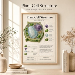 May include: A framed educational poster titled "Plant Cell Structure" with detailed illustrations of a plant cell's components, including the nucleus, chloroplast, and cell wall. The poster includes diagrams and explanations.