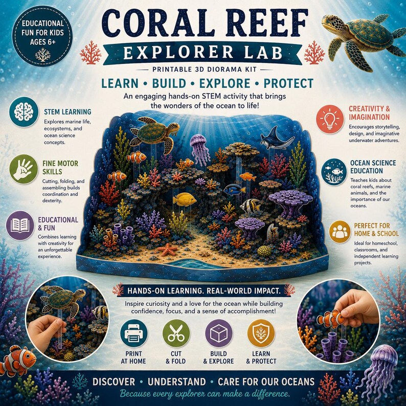 Diorama à imprimer sur les récifs coralliens, activité Ocean STEM pour ...