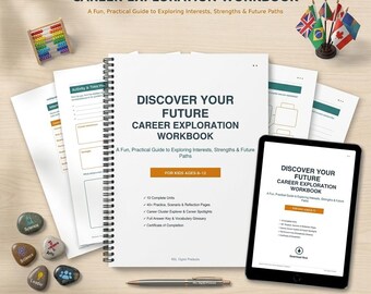 Quaderno di orientamento professionale per bambini, Scopri il tuo futuro (PDF stampabile), Libro di attività per l'apprendimento a casa su interessi e punti di forza (età 8-12 anni)
