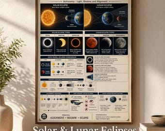 Poster sulle eclissi solari e lunari / Tabella di riferimento astronomica / Poster per la classe sullo spazio / Risorsa per insegnanti / Download immediato