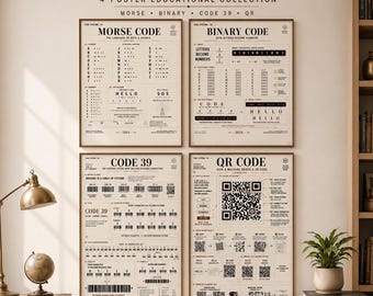 Code Systems Poster Set, Morse Binary Code 39 QR Code, STEM Wall Art, Coding Classroom Decor, Homeschool Science Poster, Instant Download