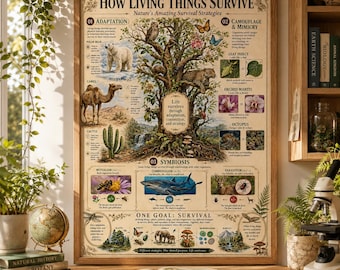 How Living Things Survive Chart | Adaptation, Camouflage, Symbiosis (Digital Download)