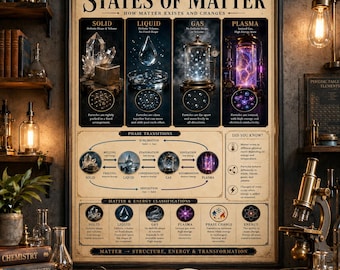 States of Matter Poster | Chemistry Science Decor | Homeschool STEM Wall Chart | Instant Download