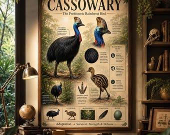 Poster del casuario / Tabella di identificazione degli uccelli / Poster per la classe di biologia / Decorazioni per la classe di scienze / Download immediato
