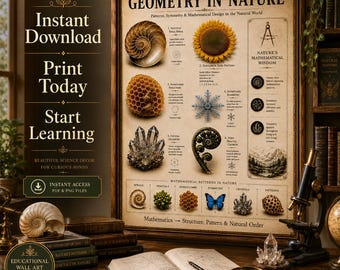 Geometry in Nature Poster | Math Science Decor | Homeschool STEM Wall Chart | Instant Download