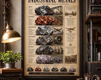Industrial Metals Poster | Engineering Science Decor | Homeschool Geology Wall Chart | Class Room Poster | Instant Download