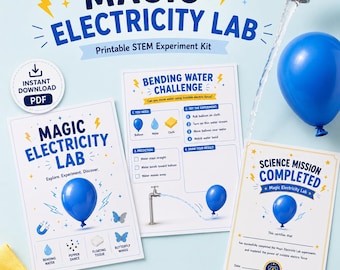 Laboratorio di elettricità magica stampabile STEM / Scheda di lavoro sull'elettricità magica / Esperimenti scientifici per bambini / Download immediato