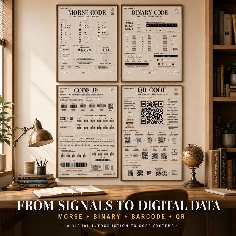 Code Systems Poster Set, Morse Binary Code 39 QR Code, STEM Wall Art, Coding Classroom Decor, Homeschool Science Poster, Instant Download image 5