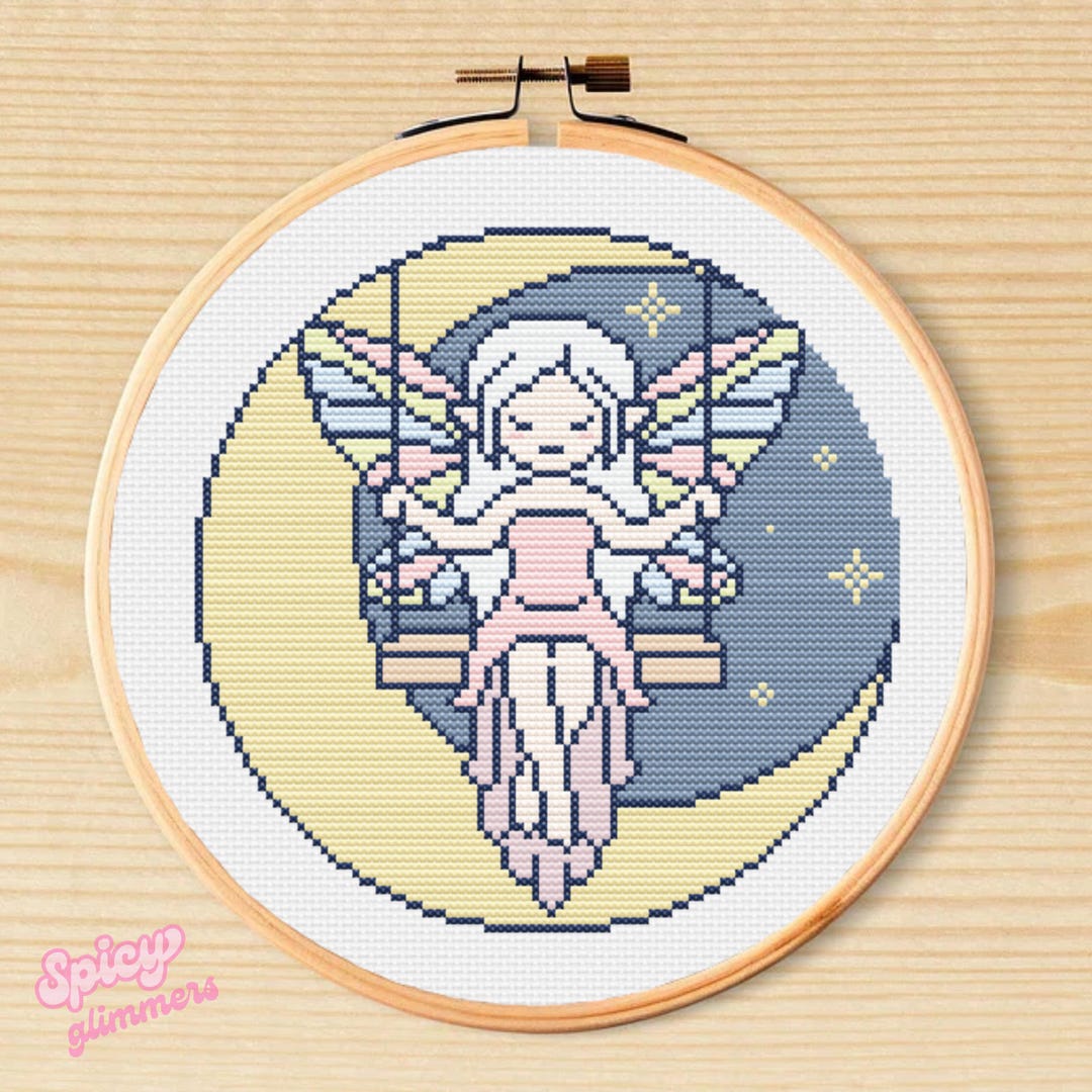 Pastel Moon Fairy on a Swing Cross Stitch Pattern (digital Download ...