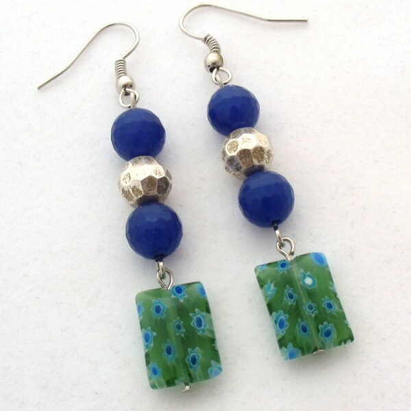 Blue and Green Dangle Earrings