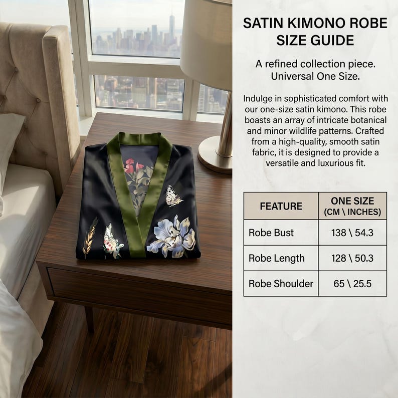 Lång morgonrock i siden och satin med kranmönster, japansk kimono, loungekläder för kvinnor bild 15