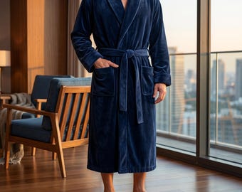 Men's Thick Flannel Robe Plus Size Warm Kimono Bathrobe Coral Fleece Nightwear