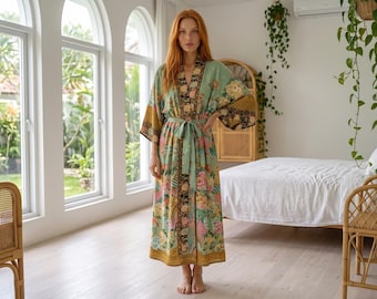Rayon Boho Kimono, Floral Pfau Print Cardigan Lounge Robe, Strand Abdeckung Up für Frauen