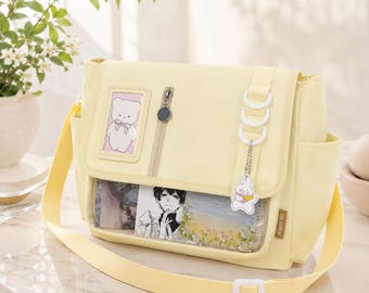 Borsa a tracolla Kawaii giapponese | Borsa Ita con finestra trasparente | Regalo per collezionisti di spille anime
