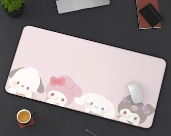 Tappetino da scrivania con personaggi kawaii pastello / Peluche di topi rosa in stile Sanrio